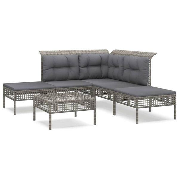 vidaXL 6-tlg. Garten-Lounge-Set mit Kissen Grau Poly Rattan