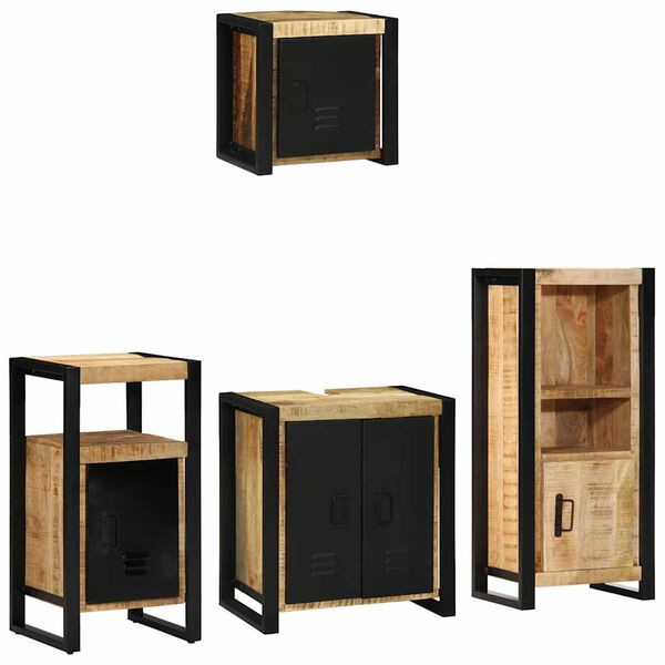 vidaXL Badezimmerm&ouml;bel Set mit Regal 4 pcs Braun Massivholz Mango