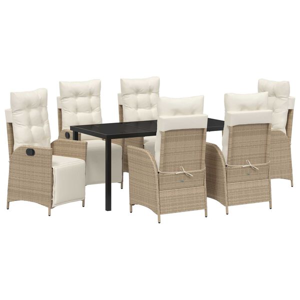 vidaXL Garten Essgruppe mit Kissen 7 pcs Beige Poly-Rattan