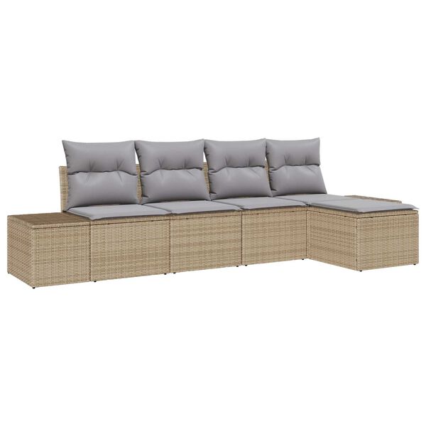 vidaXL Garten-Sofa-Set mit Kissen 5 pcs Beige Poly-Rattan