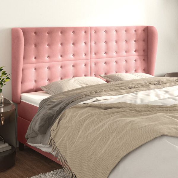 vidaXL Kopfteil mit Ohren Rosa 203x23x118/128 cm Samt