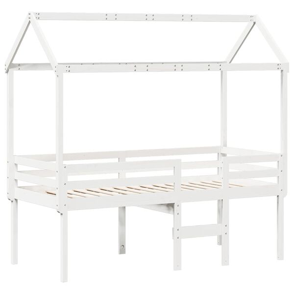 vidaXL Hochbett mit Dach Wei&szlig; 90x190 cm Massivholz Kiefer