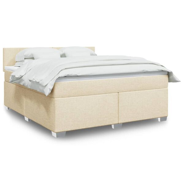 vidaXL Boxspringbett mit Matratze Creme 180x200 cm Stoff