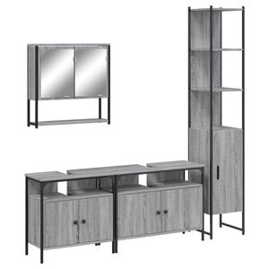 vidaXL 4-tlg. Badm&ouml;bel-Set Grau Sonoma Holzwerkstoff