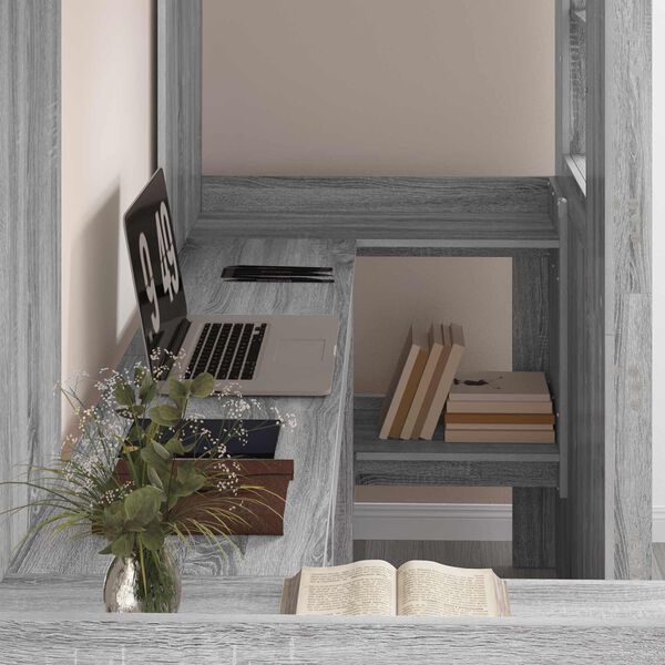 vidaXL Etagenbettgestell mit Schreibtisch Graues Sonoma 75 x 190 cm