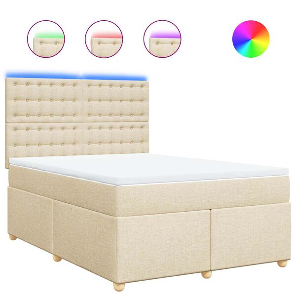 vidaXL Boxspringbett mit Matratze Creme 140x190 cm Stoff