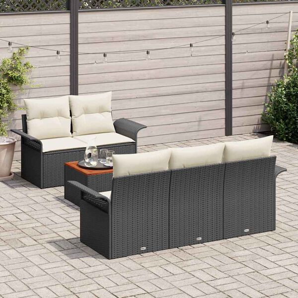 vidaXL Gartensofa-set mit Speicher 6 pcs Schwarz und Creme Poly-Rattan