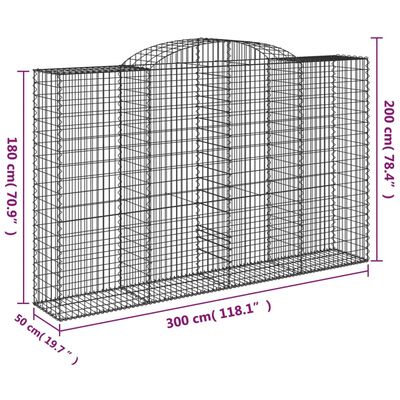 vidaXL Gabionen mit Hochbogen 13 Stk 300x50x180/200cm Verzinktes Eisen