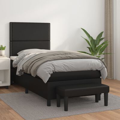 vidaXL Boxspringbett mit Matratze Schwarz 80x200 cm Kunstleder