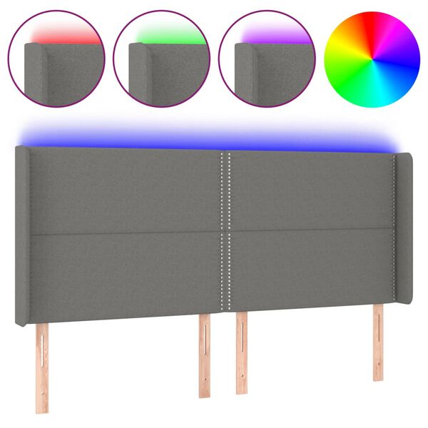 vidaXL LED Kopfteil Dunkelgrau 203x16x118/128 cm Stoff