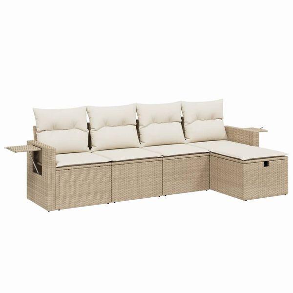 vidaXL 5-tlg. Garten-Sofagarnitur mit Kissen Beige Poly Rattan