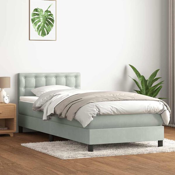 vidaXL Boxspringbett mit Matratze Hellgrau 100x210 cm Samt