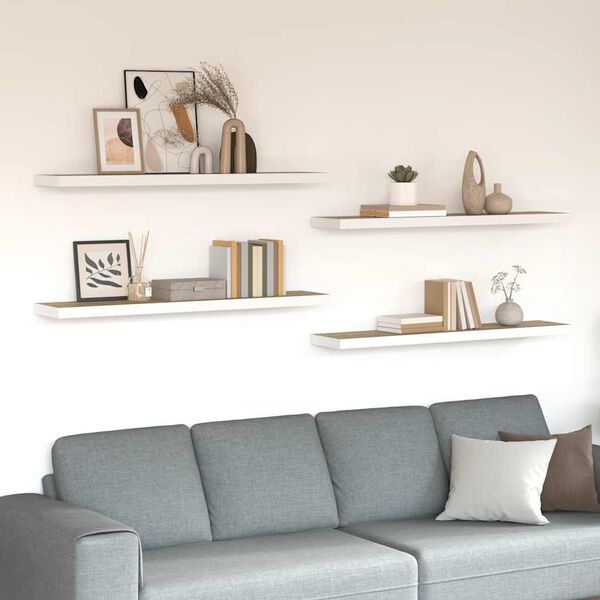 vidaXL Schweberegale 4 Stk. Eichen-Optik und Wei&szlig; 120x23,5x3,8 cm MDF