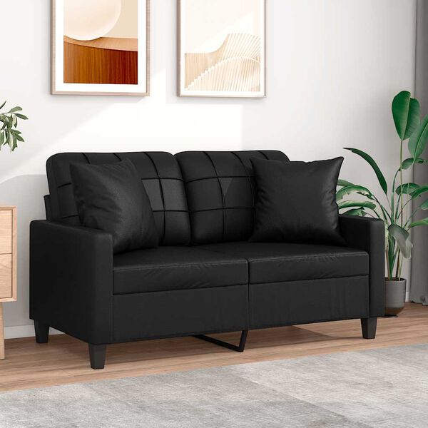 vidaXL 2-Sitzer-Sofa mit Kissen Schwarz 120 cm Kunstleder