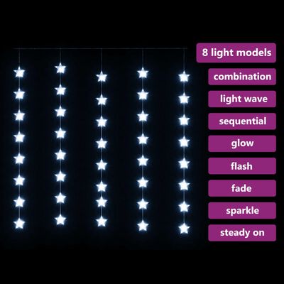 vidaXL LED Sternenvorhang Lichterkette 200 LED Kaltweiß 8 Funktionen