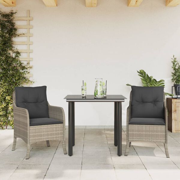 vidaXL 3-tlg. Garten-Essgruppe mit Kissen Hellgrau Poly Rattan