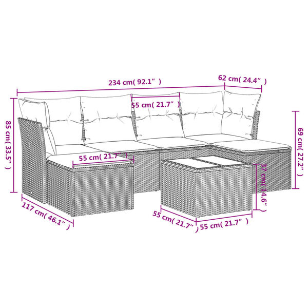 vidaXL 7-tlg. Garten-Sofagarnitur mit Kissen Hellgrau Poly Rattan