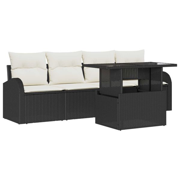 vidaXL Gartensofa-set mit Kissen 5 pcs Schwarz Poly-Rattan