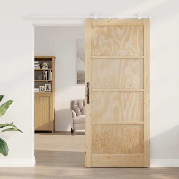 vidaXL Schiebet&uuml;r Braun 93 x 211 cm Massives Kiefernholz