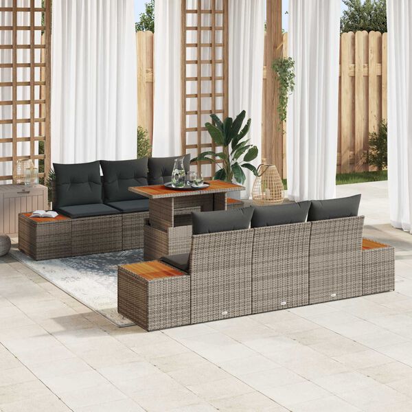 vidaXL Garten Essgruppe mit Kissen mit Kissen 7 pcs Grau und Braun