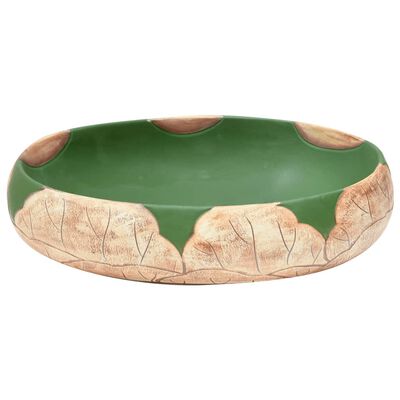 vidaXL Aufsatzwaschbecken Grün und Braun Oval 59x40x15 cm Keramik