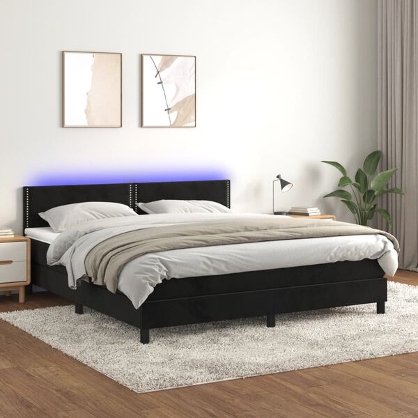 vidaXL Boxspringbett mit Matratze & LED Schwarz 160x200 cm Samt