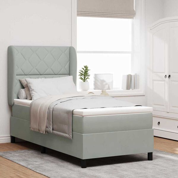vidaXL Boxspringbett mit Matratze Hellgrau 190 x 90 cm Polyester