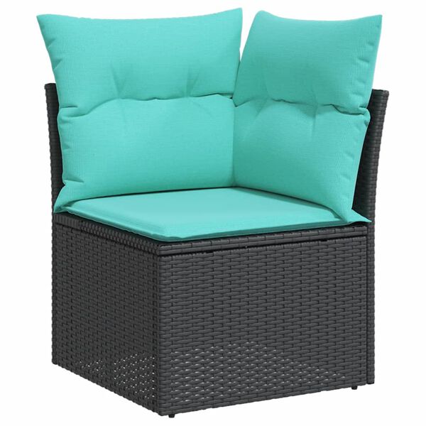 vidaXL 9-teiliges Gartensofa-Set mit Kissen, schwarzes Polyrattan