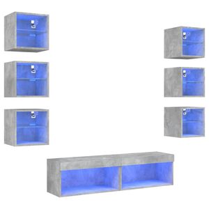 vidaXL 8-tlg. Wohnwand mit LED-Beleuchtung Betongrau Holzwerkstoff