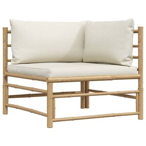 vidaXL Garten-Ecksofa mit Kissen Cremewei&szlig; Bambus