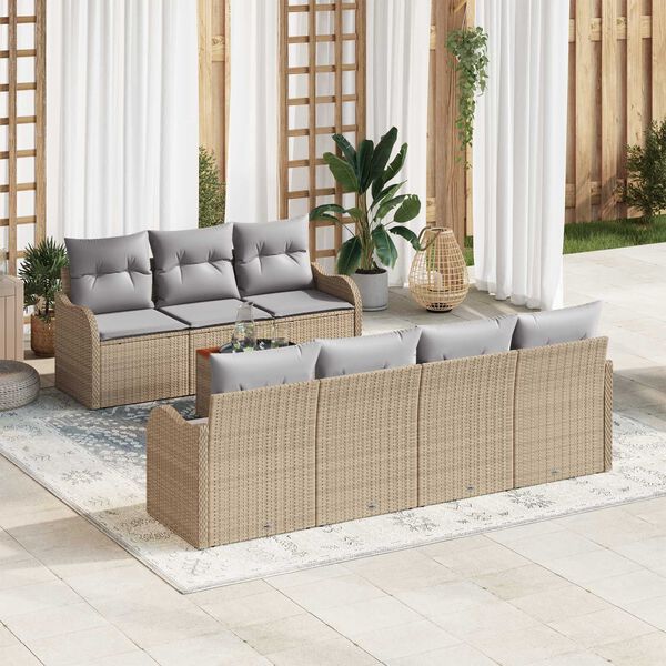 vidaXL Gartensofa-set mit Kissen 8 pcs Beige Poly-Rattan