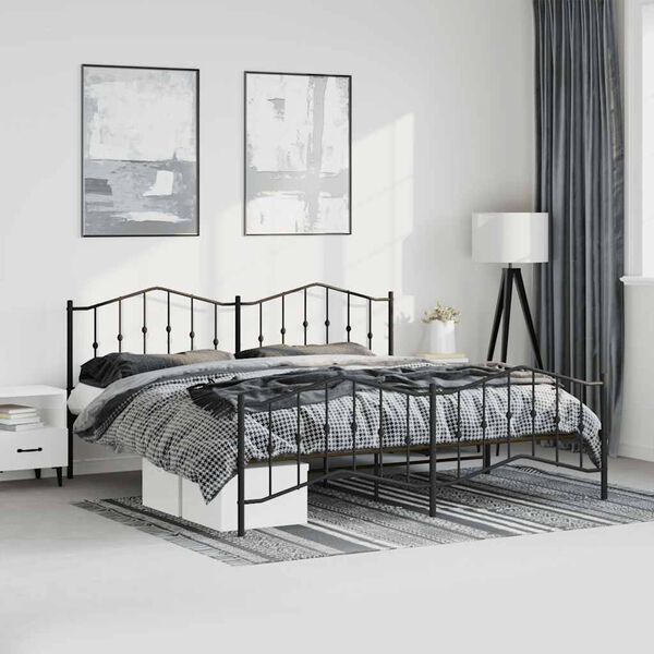 vidaXL Bettgestell mit Kopf- und Fu&szlig;teil Metall Schwarz 193x203 cm
