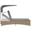 vidaXL Doppel-Sonnenliege mit Dach und Auflagen Beige Poly Rattan