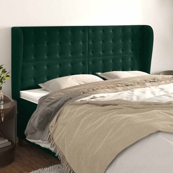 vidaXL Kopfteil mit Ohren Dunkelgr&uuml;n 203x23x118/128 cm Samt