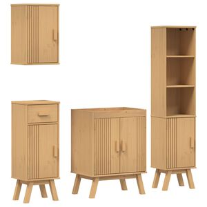 vidaXL Badezimmerm&ouml;bel-Set mit Regal 4 pcs Braun Massivholz Kiefer