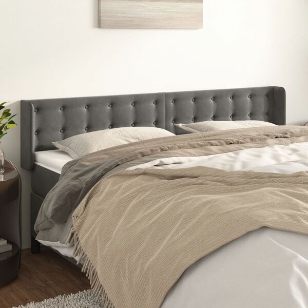 vidaXL Kopfteil mit Ohren Dunkelgrau 203x16x78/88 cm Samt