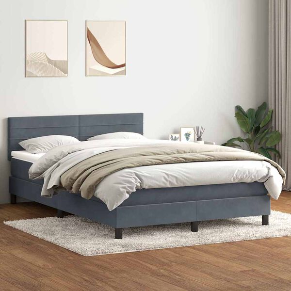 vidaXL Boxspringbett mit Matratze & LED Dunkelgrau 160x210 cm Samt