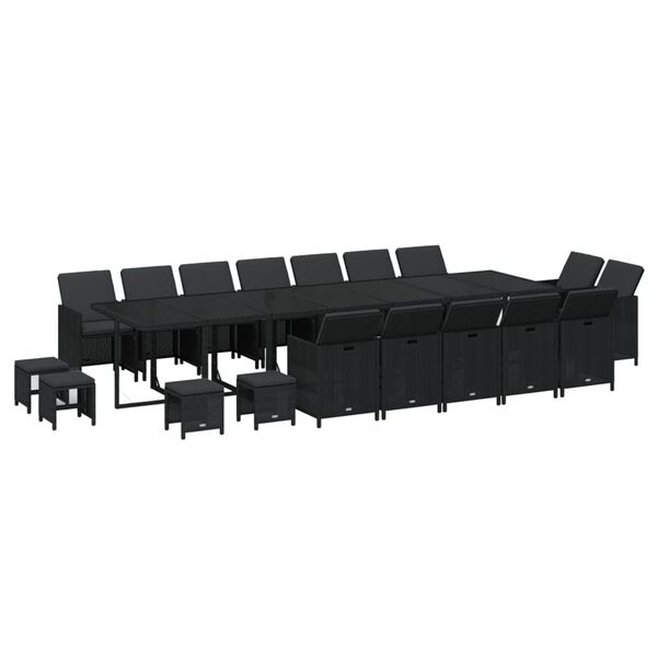 vidaXL 19-tlg. Garten-Essgruppe mit Kissen Poly Rattan Schwarz