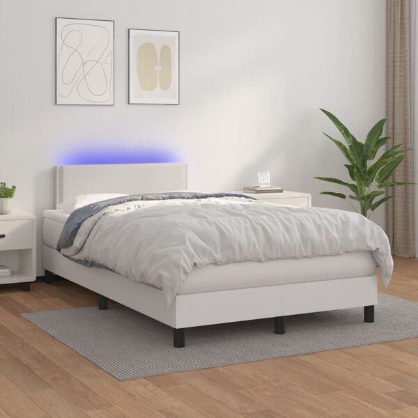 vidaXL Boxspringbett mit Matratze & LED Wei&szlig; 120x200 cm Kunstleder