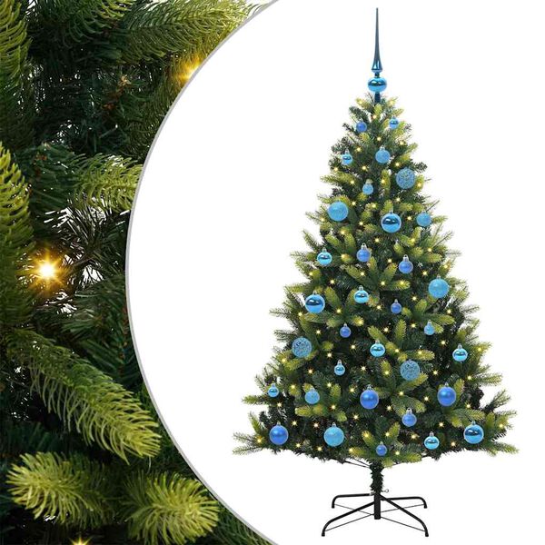 vidaXL K&uuml;nstlicher geflammter Weihnachtsbaum 150 LEDs Gr&uuml;n 150 cm