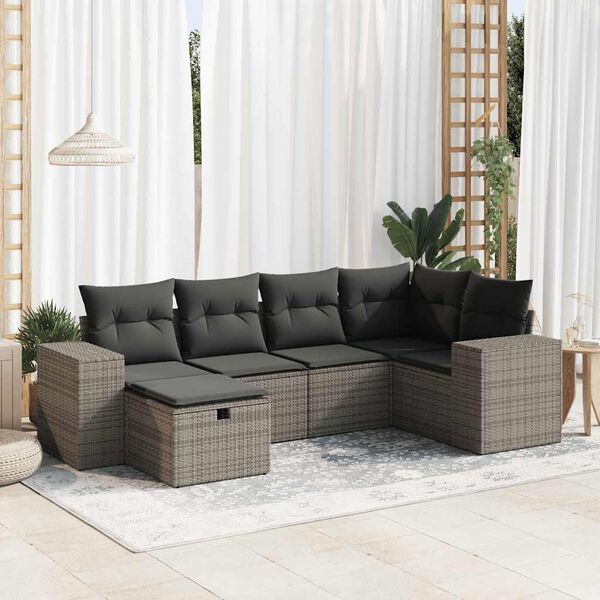 vidaXL 6-tlg. Garten-Sofagarnitur mit Kissen Grau Poly Rattan
