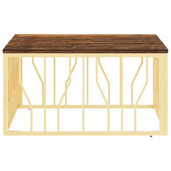 vidaXL Couchtisch Golden Edelstahl und Altholz Massiv