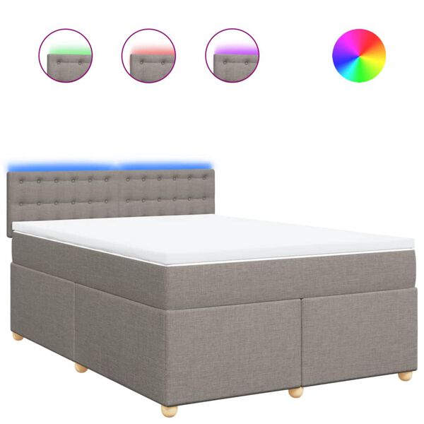 vidaXL Boxspringbett mit Matratze Taupe 140x200 cm Stoff