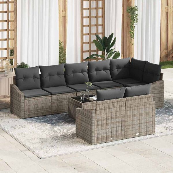 vidaXL Sofa Set mit Kissen 9 pcs Grau Poly-Rattan