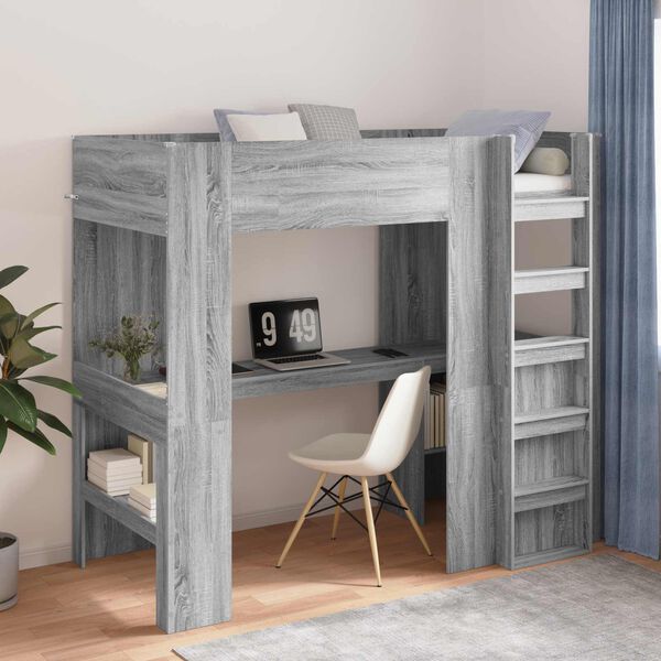 vidaXL Etagenbettgestell mit Schreibtisch Graues Sonoma 98,5 x 200 cm