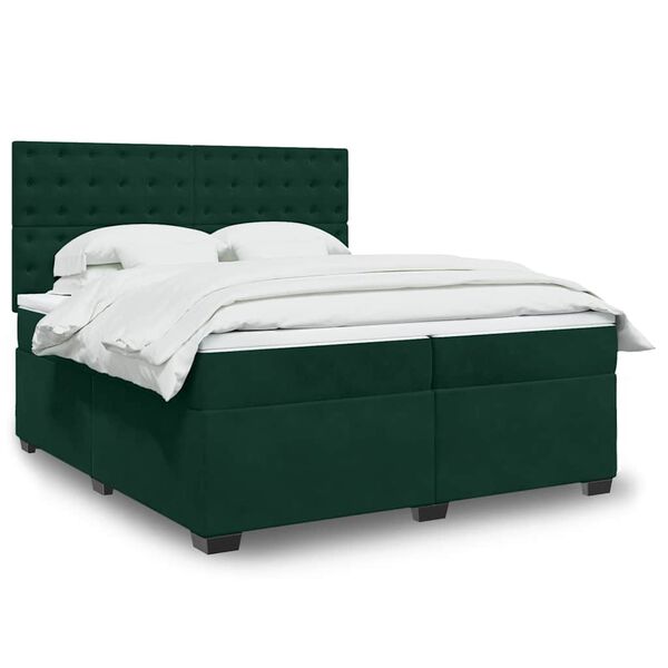 vidaXL Boxspringbett mit Matratze Dunkelgr&uuml;n 200x200 cm Samt