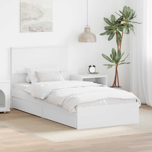 vidaXL Aufbewahrungsbett mit Kopfteil Wei&szlig; 90 x 190 cm Holzwerkstoff