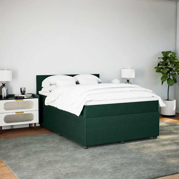 vidaXL Boxspringbett mit Matratze Dunkelgr&uuml;n 160x200 cm Samt