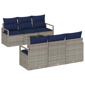 vidaXL Sofa Set mit Kissen 7 pcs Grau und Marineblau Poly Rattan