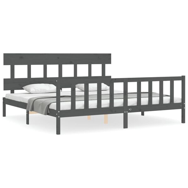 vidaXL Massivholzbett mit Kopfteil Grau 200x200 cm